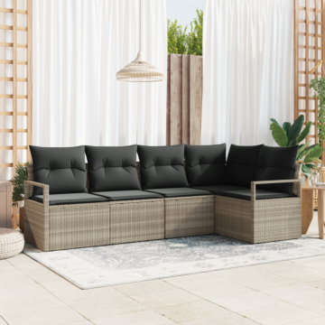 Vidaxl 5 Piece Garden Sofa Set With Cushions Light Grey Poly Rattan, Vidaxl 2-seater Garden Sofa With Storage & Cushions Grey Poly Rattan