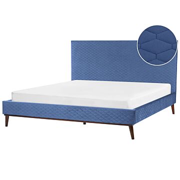 Eu Super King Size Blue Velvet Fabric 6ft Upholstered Frame Headboard Honeycomb Quilted Modern Design Beliani
