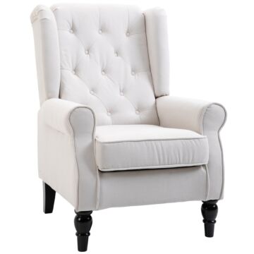 Homcom Wingback Accent Chair, Retro Upholstered Button Tufted Occasional Chair For Living Room And Bedroom, Cream White