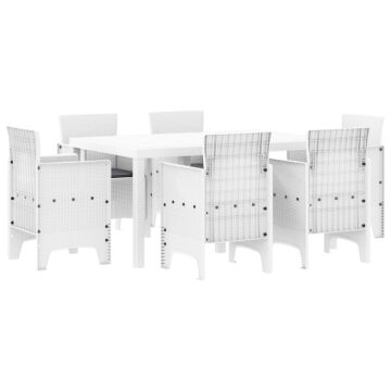 Vidaxl 7 Piece Garden Dining Set With Cushions White Poly Rattan