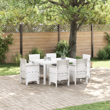 Vidaxl 7 Piece Garden Dining Set With Cushions White Poly Rattan