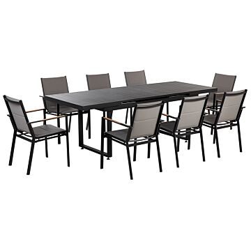 Garden Dining Set Black Extending Table Chairs Outdoor 8 Seater Aluminium Beliani