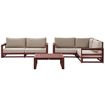 Garden Sofa Set Mahogany Brown And Taupe Acacia Wood Outdoor 4 Seater 2 Sofas With Coffee Table Cushions Modern Design Beliani