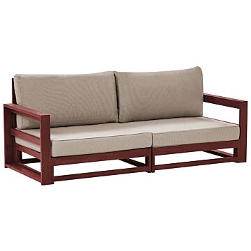 Garden Sofa Mahogany Brown And Taupe Acacia Wood Outdoor 2 Seater With Cushions Modern Design Beliani
