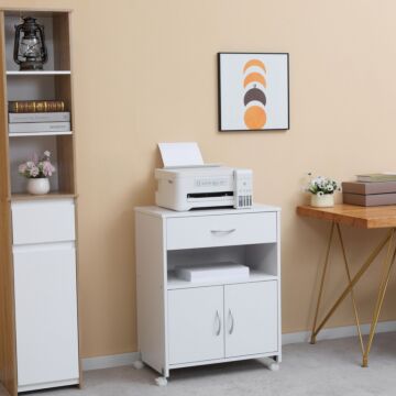 Vinsetto Printer Stand Mobile Printer Cabinet With Storage, Open Shelf, Drawer For Home, White