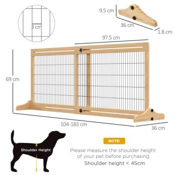 Pawhut Adjustable Wooden Pet Gate, Freestanding Dog Barrier Fence With 2 Panels For Doorway, 69h X 104-183 Cm, Natural