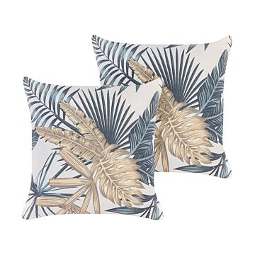 Set Of 2 Decorative Cushions Multicolour Polyester 45 X 45 Cm Modern Boho Palm Leaf Pattern Floral Motif Decor Accessories Beliani