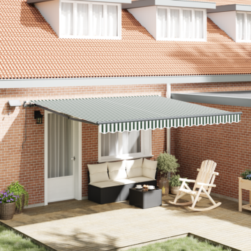 Vidaxl Manual Retractable Awning With Led Green And White 400x300 Cm, Vidaxl Awning Replacement Fabric For 4x3 M Frame Green And White