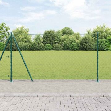 Vidaxl Hexagon Fence Green 1.2x50 M Steel, Vidaxl Fence Posts With Base Plates 13 Pcs Ø32mm 68.5cm Galvanised Steel