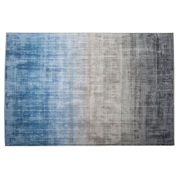 Rug Grey With Blue 140 X 200 Cm Ombre Effect Viscose Modern Living Room Beliani