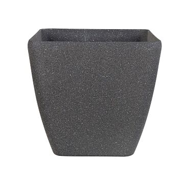 Plant Pot Planter Solid Dark Grey Stone Mixture Polyresin Square 42 X 42 Cm Uv Resistant Beliani