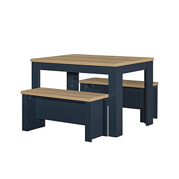 Highgate Dining Table & Bench Set Navy Blue & Oak