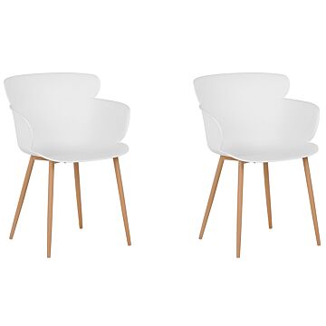 Set Of 2 Dining Chairs White Synthetic Material Metal Legs Ergonomic Back Modern Living Room Beliani