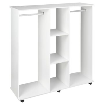 Homcom Double Mobile Open Wardrobe With Clothes Hanging Rails Storage Shelves Organizer Bedroom Furniture - White