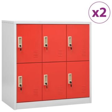 Vidaxl Locker Cabinets 2 Pcs Light Grey And Red 90x45x92.5 Cm Steel