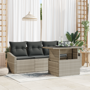 Vidaxl 5 Piece Garden Sofa Set With Cushions Light Grey Poly Rattan