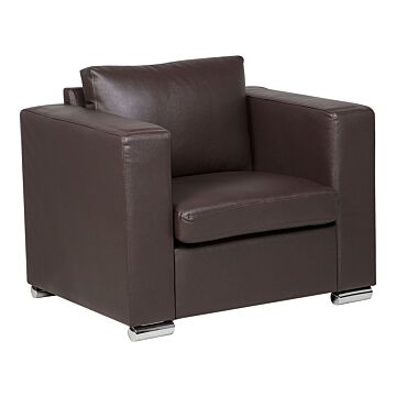 Armchair Club Chair Brown Split Leather Upholstery Chromed Legs Retro Design Beliani