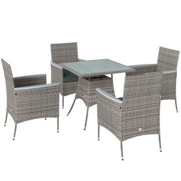 Outsunny Five-piece Rattan Set, With Wood-top Table - Grey