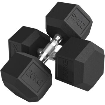 Homcom 40kg Rubber Hex Dumbbell Portable Hand Weights Dumbbell Home Gym