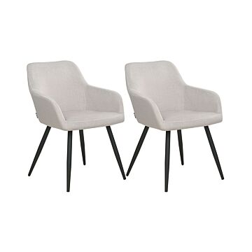 Set Of 2 Dining Chairs Taupe Fabric Seats Metal Legs For Dining Room Kitchen Beliani