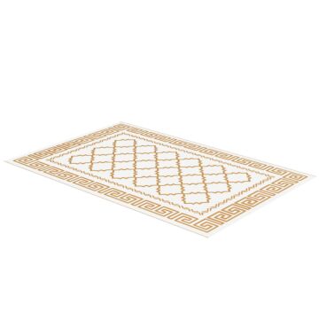 Outsunny Plastic Straw Reversible Rv Outdoor Rug With Carry Bag, 182 X 274cm, Brown And Cream