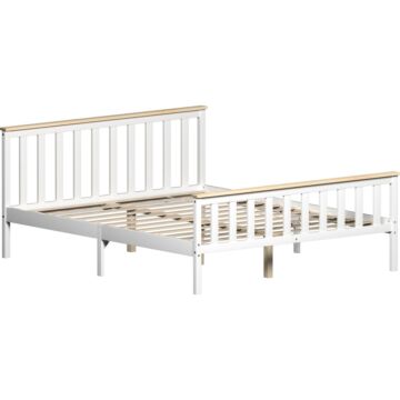 Milan King Size Wooden Bed, High Foot, White & Pine