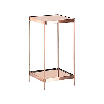Side Table Copper Tempered Glass Top Metal Legs With Shelf Shiny Glam Beliani