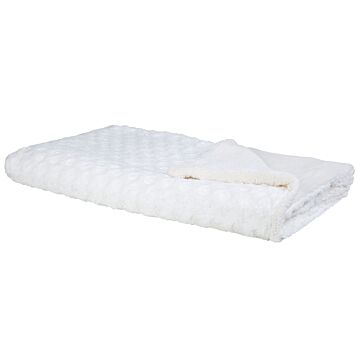 Bedspread White Fabric 200 X 220 Cm Blanket Soft Fluffy Throw Beliani