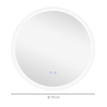 Kleankin Round Illuminated Bathroom Mirrors W/ Led Lights, Wall Mount Mirror W/ 3 Colours, Anti-fog, Memory Function & Aluminium, 70 X 70 Cm