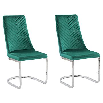 Set Of 2 Dining Chairs Green Velvet Armless High Back Cantilever Chair Living Room Beliani