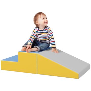 Homcom 2 Piece Soft Play Set For Toddler Climb And Crawl, For 12-36 Months, Grey