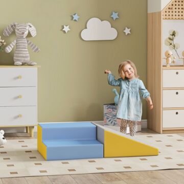 Homcom 2 Piece Soft Play Set For Toddler Climb And Crawl, For 12-36 Months, Grey