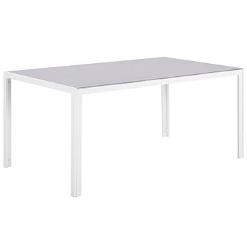 Garden Dining Table Grey Tempered Glass Top White Aluminium Frame 160 X 90 Cm Beliani