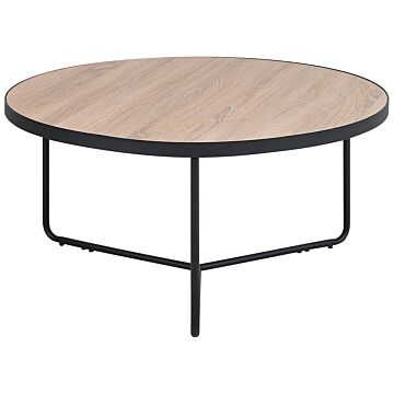 Coffee Table Light Wood Tabletop Black Metal Legs Round Large 80 X 80 X 40 Cm Living Room Furniture Beliani