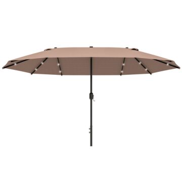 Outsunny Garden Parasol 4.4m Double-sided Sun Umbrella Patio Sun Shade Outdoor With Led Solar Light , Khaki