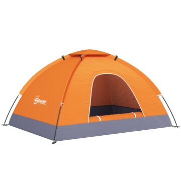 Outsunny 2 Person Camping Tent, Dome Tent With Zipped Doors, Storage Pocket, Portable Handy Bag, Orange