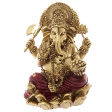 Decorative Gold And Red 16cm Ganesh Statue