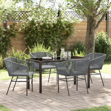 Vidaxl 5 Piece Garden Dining Set With Cushions Grey Poly Rattan