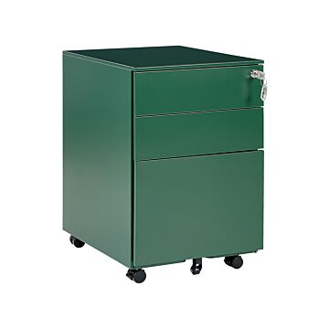 Office Storage Unit Green Steel With Castors 3 Drawers Key-locked Industrial Design Beliani