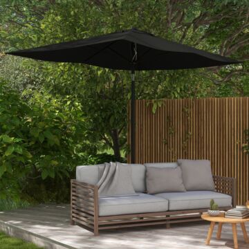 Outsunny 2 X 3(m) Garden Parasol Umbrella, Rectangular Outdoor Market Umbrella Sun Shade With Crank & Push Button Tilt, 6 Ribs, Aluminium Pole, Black