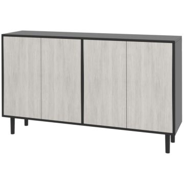 Homcom Kitchen Sideboard Storage Cabinet For Living Room With Adjustable Shelves 4 Doors And Pine Wood Legs Black