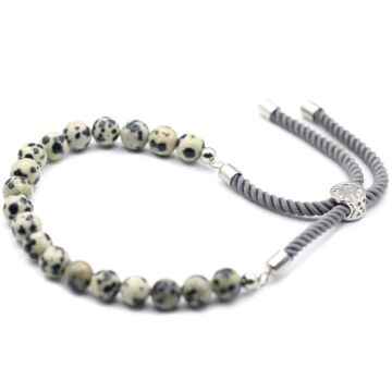 925 Silver Plated Gemstone Charcoal String Bracelet - Dalmation Jasper