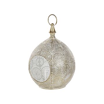 Lantern Gold Metal 33 Cm With Glass Candle Holder Oriental Openwork Boho Beliani