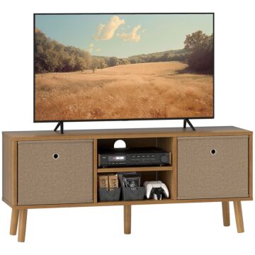 Homcom Tv Cabinet Stand Unit For Tvs Up To 50'' With Foldable Drawers, Entertainment Centre For Living Room Brown