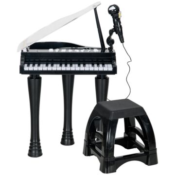 Aiyaplay 32-key Kids Piano Keyboard, With Stool, Lights, Microphone, Sounds, Removable Legs - Black