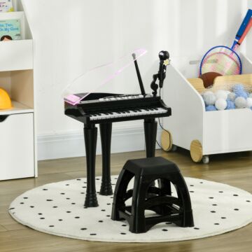 Aiyaplay 32-key Kids Piano Keyboard, With Stool, Lights, Microphone, Sounds, Removable Legs - Black