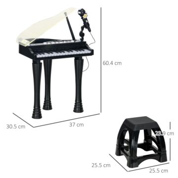 Aiyaplay 32-key Kids Piano Keyboard, With Stool, Lights, Microphone, Sounds, Removable Legs - Black