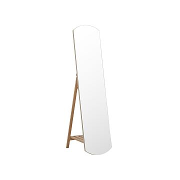 Standing Mirror Light Wood Glass Mdf 50 X 150 Cm With Shelf Stand Decorative Frame Modern Design Beliani