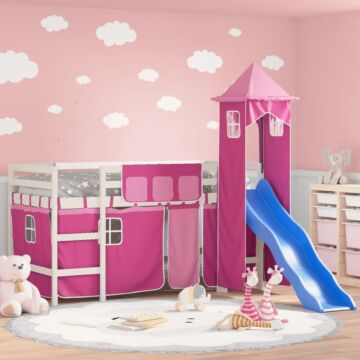 Vidaxl Kids' Loft Bed With Tower Pink 90x200 Cm Solid Wood Pine