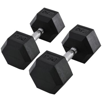 Homcom 2x17.5kg Rubber Hex Dumbbell Portable Hand Weights Dumbbell Home Gym Workout Fitness Hand Dumbbell